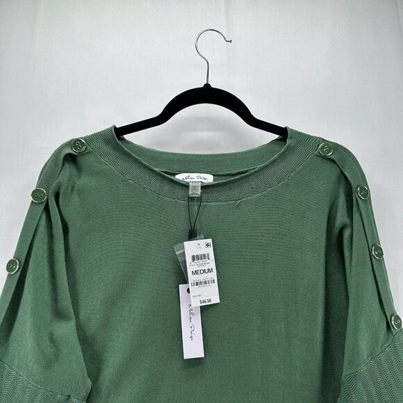 Melissa Paige Sweater Size M Myrtle Tunic Boat Neck Button Sleeve Green - Picture 2 of 7